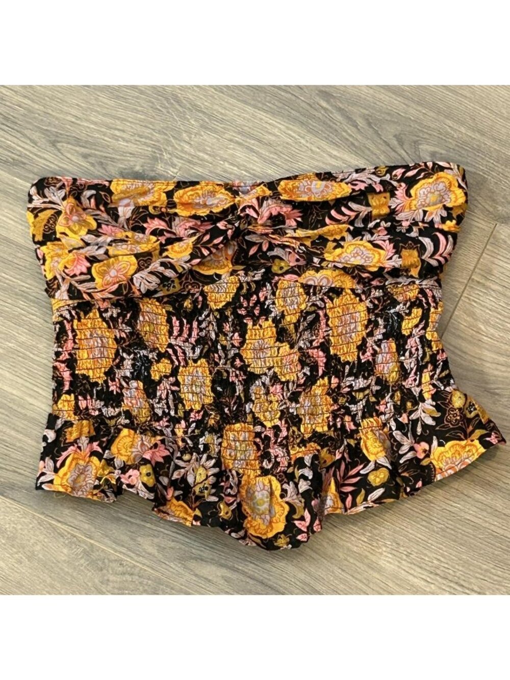 Free People Strapless Top Womens S Multicolor Floral Smocked Boho Summer